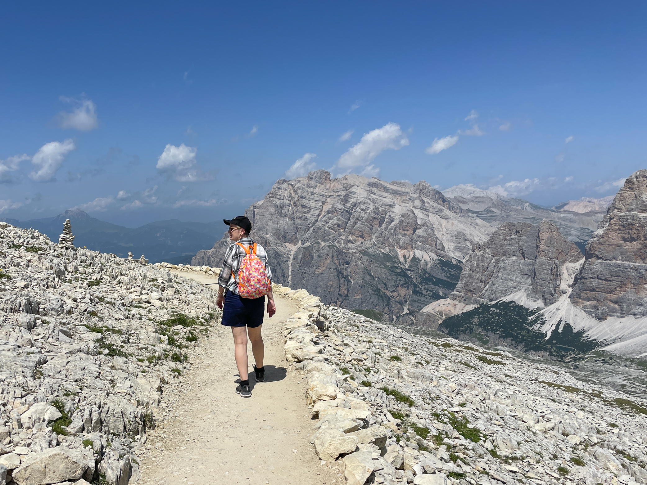 A woman hiking in the Dolomites