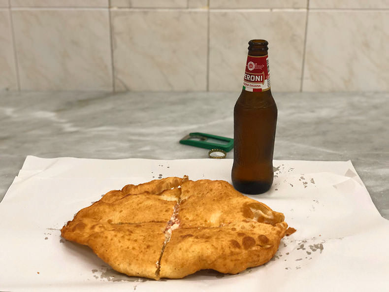 made to order panzarotti with a beer