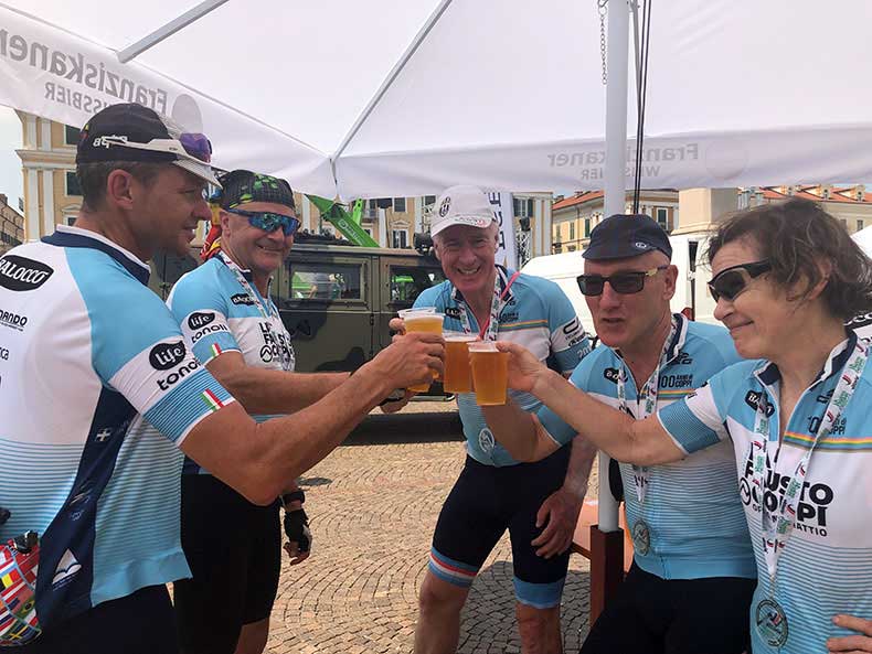 Riders celebrating the Finish of the gran Fondo