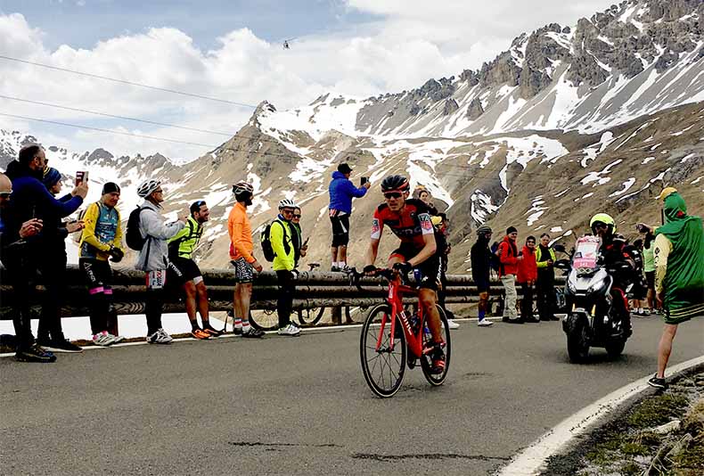 A pro cyclist during the Giro d'Italia on the Stelvio