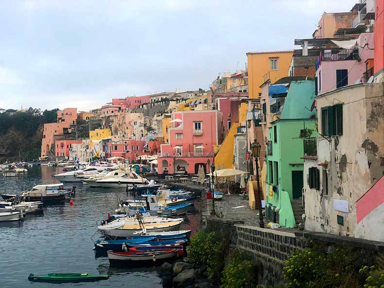 Colourful buildings and boats on Procida