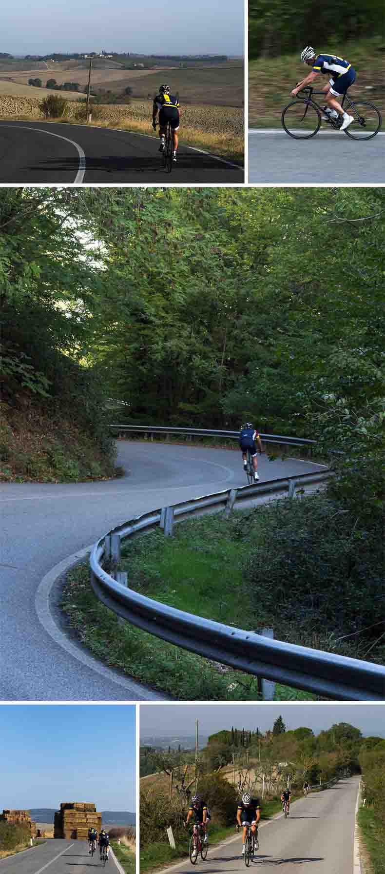 A collage of people riding bikes in Tuscany