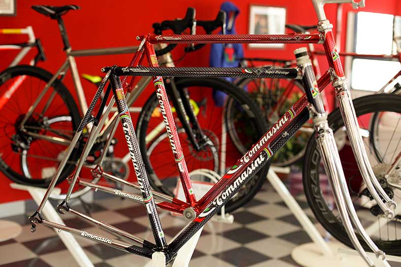 Tommasini Bike frames in their showroom