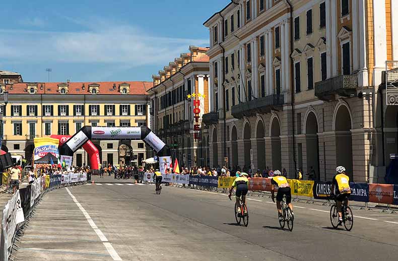 The finishing straight of the La Fausto Coppi Gran Fondo in Cuneo