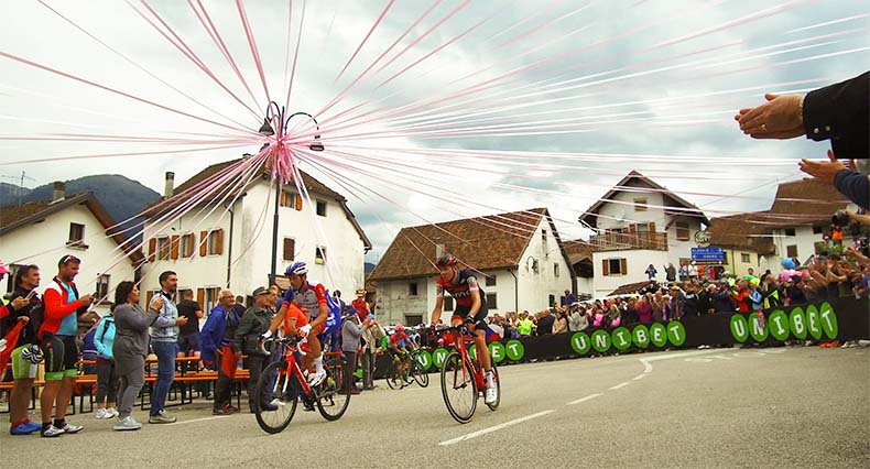 The Giro d'Italia race going up the Zoncolan climb