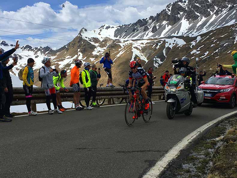 The Giro d'Italia race ascending Passo Stelvio