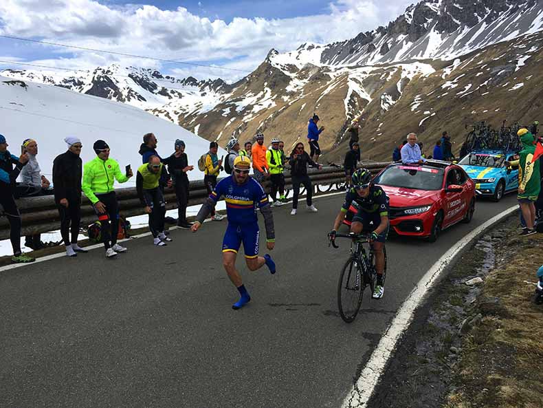 The Giro d'Italia going up Stelvio