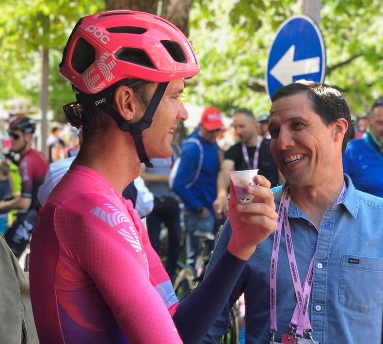 Professional Bike riders at the Giro VIP enclosure