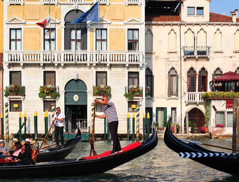 Gondolas on the main canal in Venice