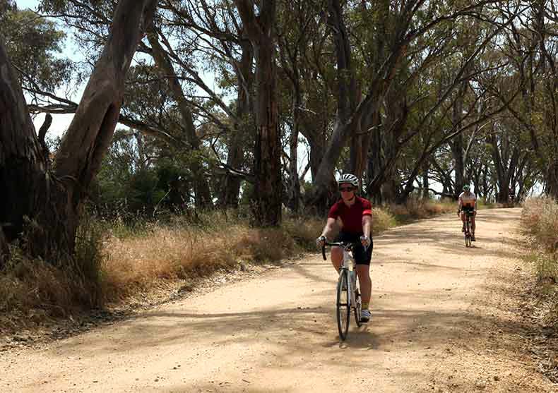 two riders cycling on gravel in daylesford