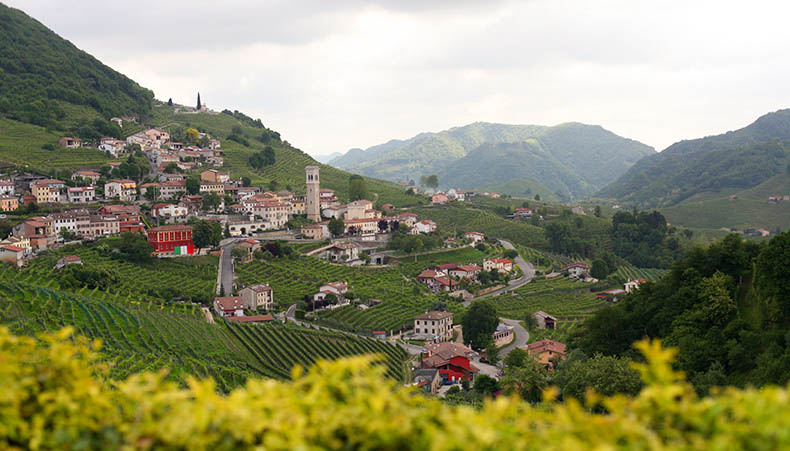 A village sitting on the edge of prosecco Road veneto