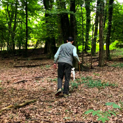 Non riding partners with a truffle hunter and his dog