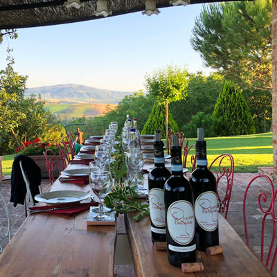 Our dinner table with views of the Tuscan Landscape