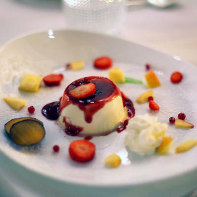 A panna cotta with fruit