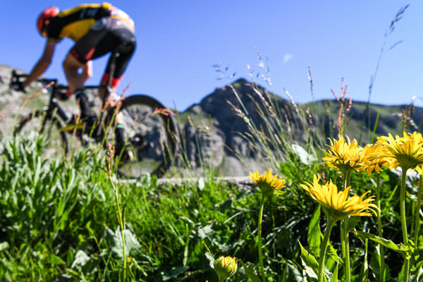 A rider with the Colle Fauniera in the background