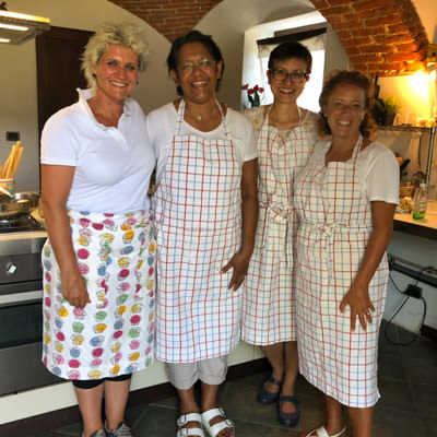 Non riding partners at a cooking class in Piemonte