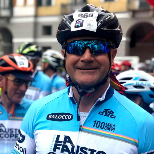 A man at the start of the La Fausto Coppi Gran Fondo