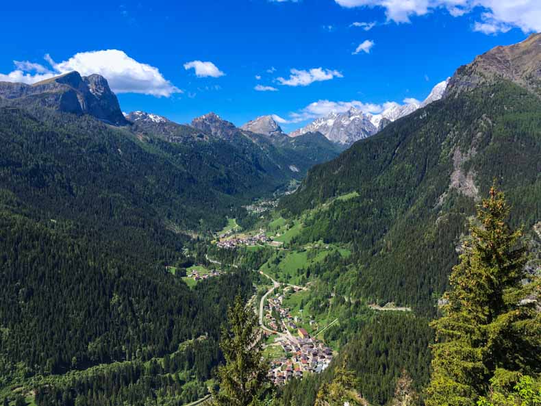 Mountains and a valley in the dolomites