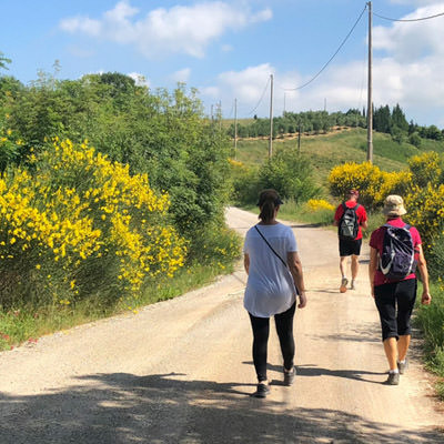 Non Riding partners hiking in the tuscan countryside