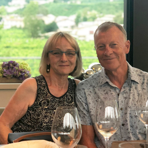 A man and woman at a prosecco tasting in the Veneto