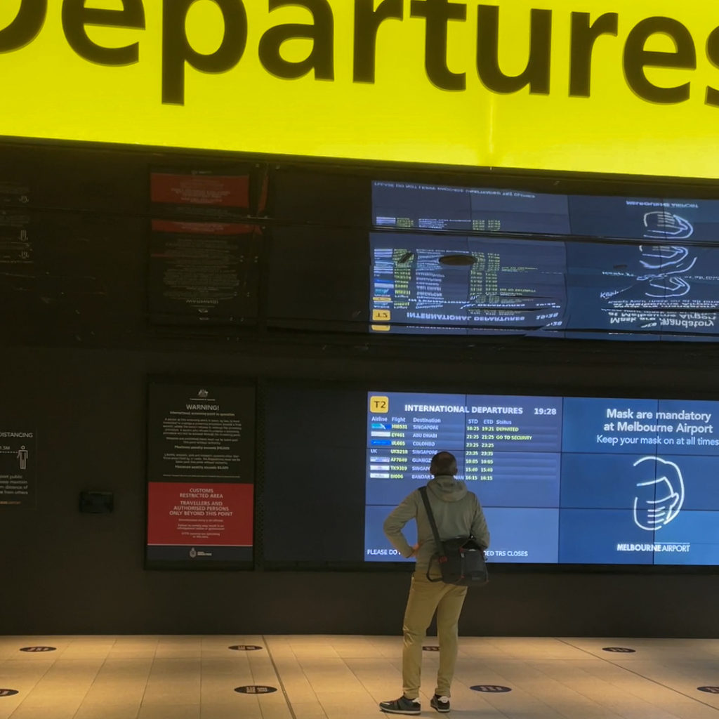 an airport departure board