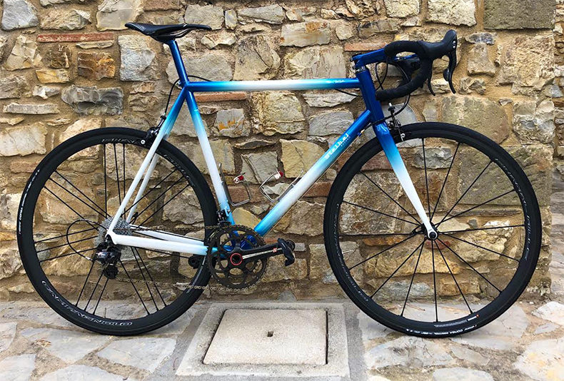 Stelbel Rodano bicycle leaning against a stone wall